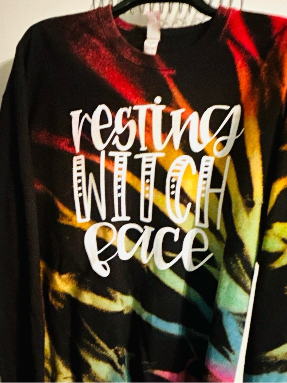 Women’s Black Tie-Dye Graphic Sweatshirt - "Resting Witch Face"